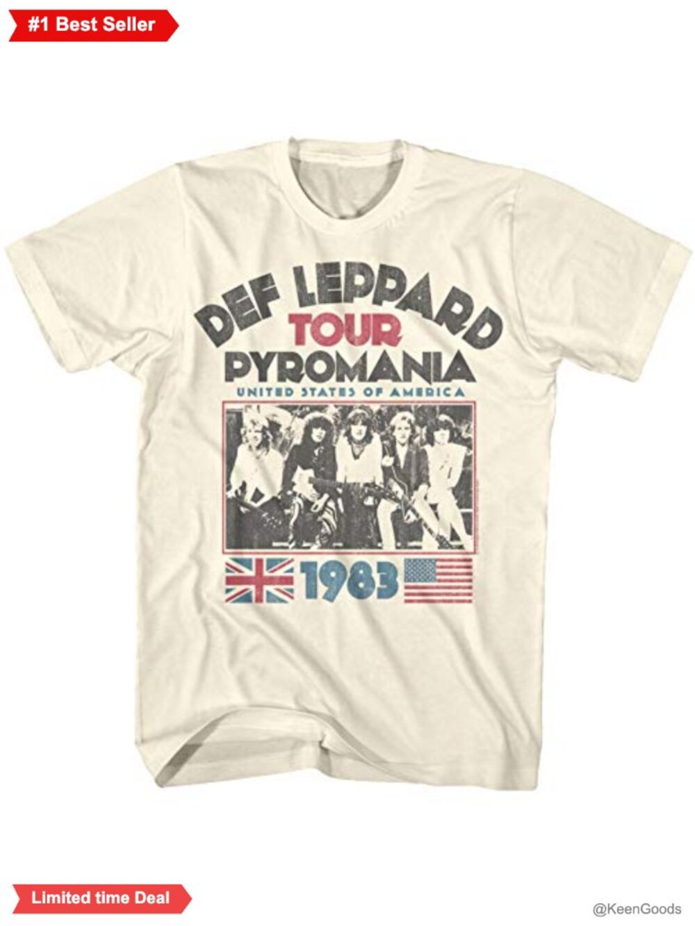 Def Leppard 1983 Pyromania Tour Graphic Tee Cotton Crew Neck
